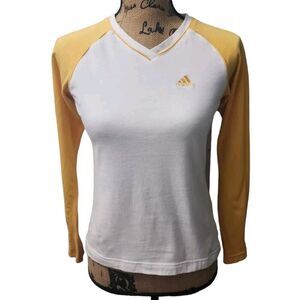 Adidas Womens Size S 3‎ Stripes Jersey Top White Long Sleeves Baseball Tee